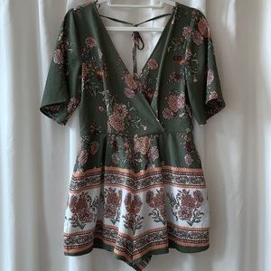 Blue Rain Shirt Romper Sage and Floral